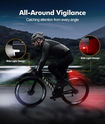 Bright LED Bike Lights with 9 Modes and Side Beams
