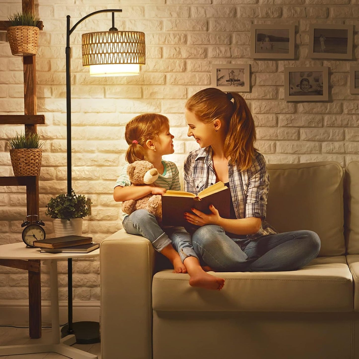 Tall Floor Lamp with Remote and Double Shades