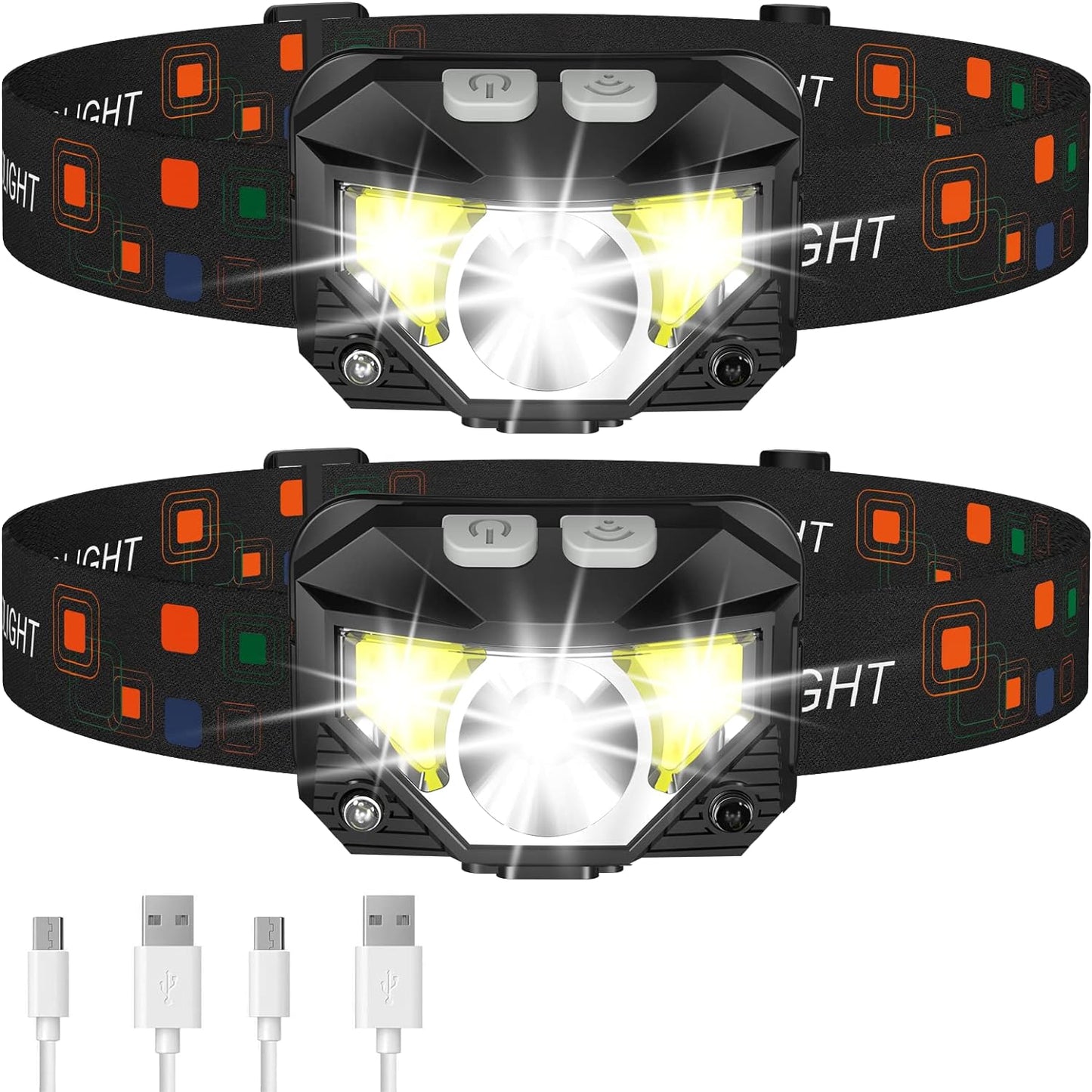 2-Pack Bright Rechargeable LED Headlight with Motion Sensor - Pexav