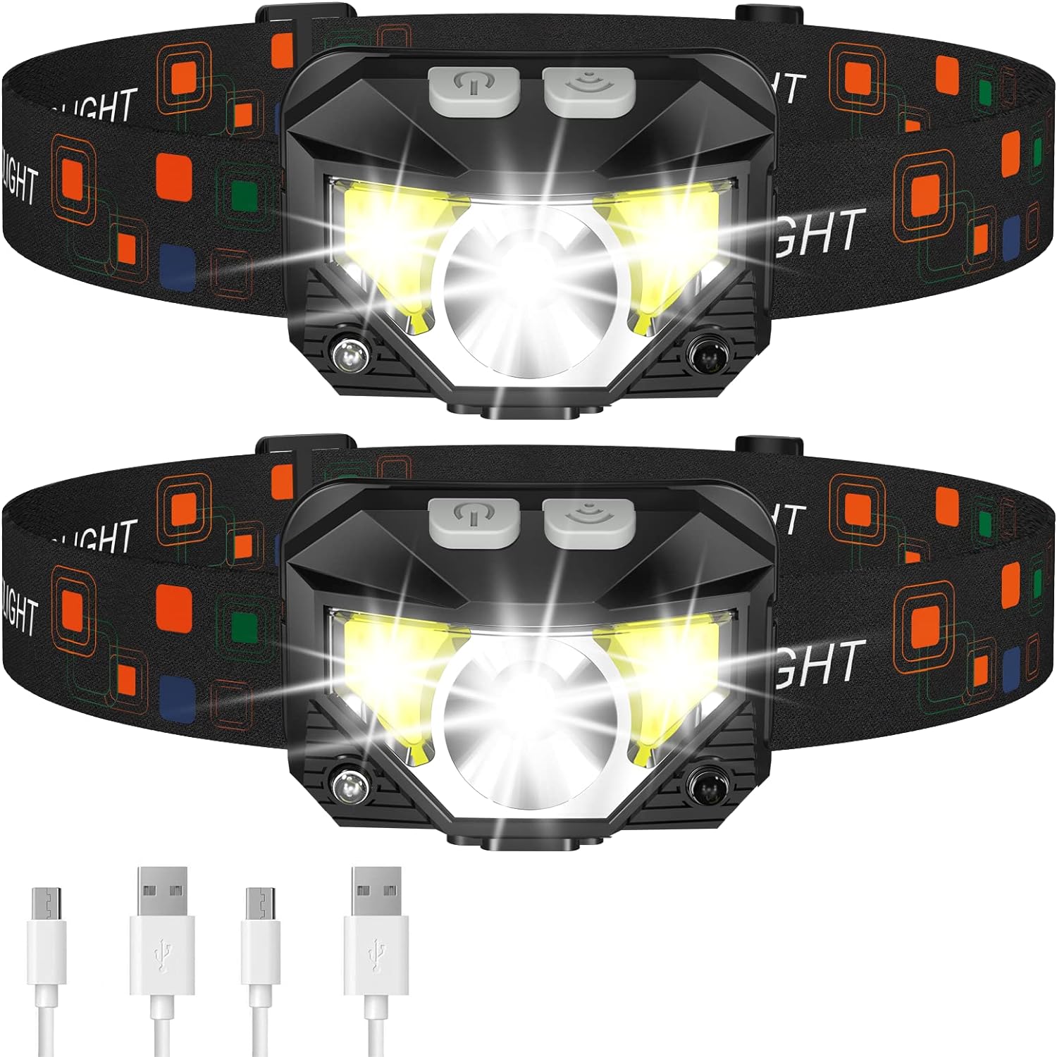 2-Pack Bright Rechargeable LED Headlight with Motion Sensor - Pexav