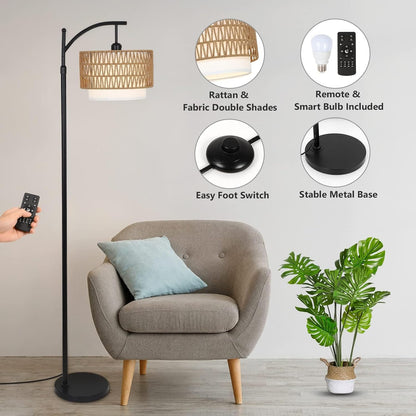Tall Floor Lamp with Remote and Double Shades