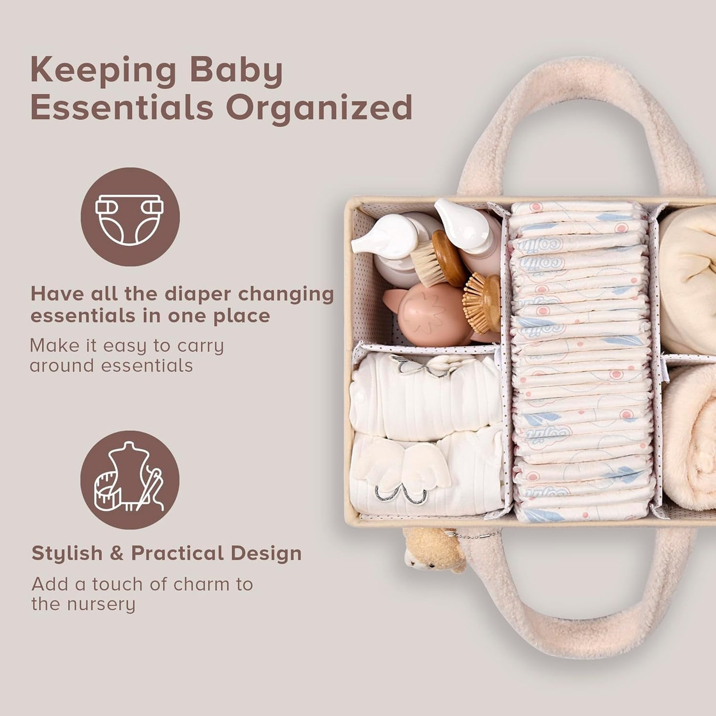 Soft Baby Diaper Caddy Storage Basket with Pockets