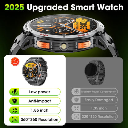 Tactical Smartwatch for Men with HD Display and Flashlight