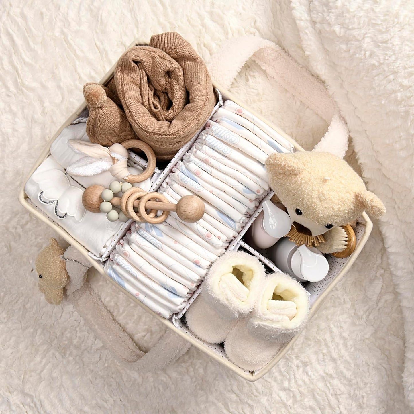 Soft Baby Diaper Caddy Storage Basket with Pockets