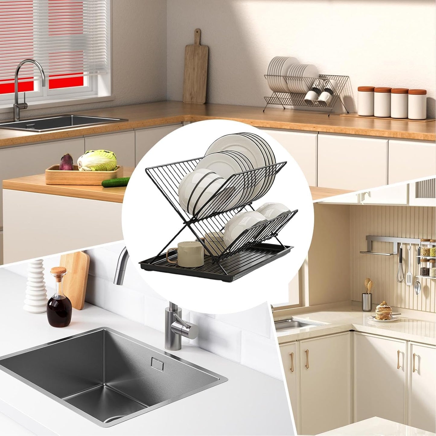 Space Saving 2 Tier Dish Rack with Removable Tray
