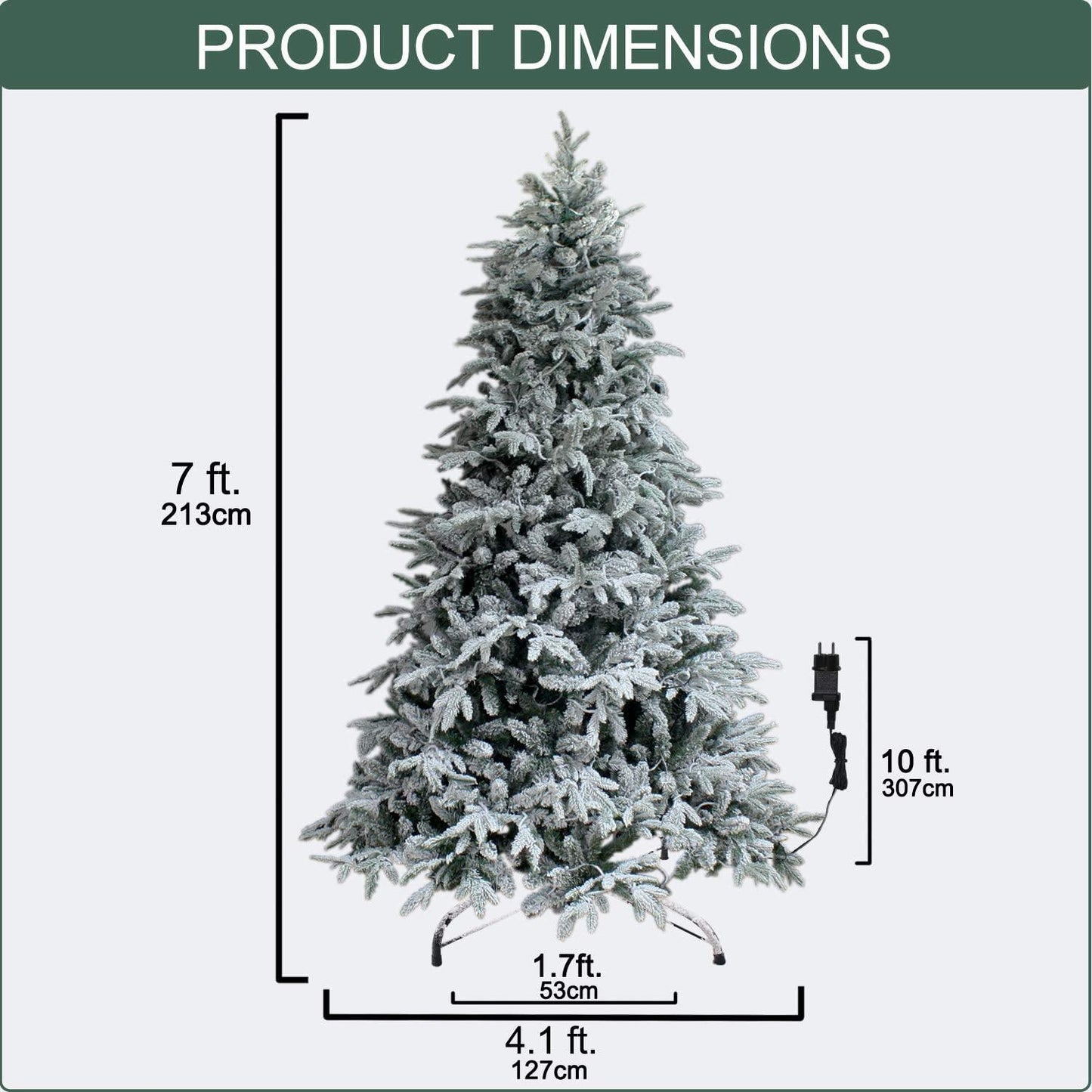 7Ft Snow Flocked Artificial Pre-lit Xmas Tree With Metal Stand, 300 Chasing Warm LED Lights - Until Times Up