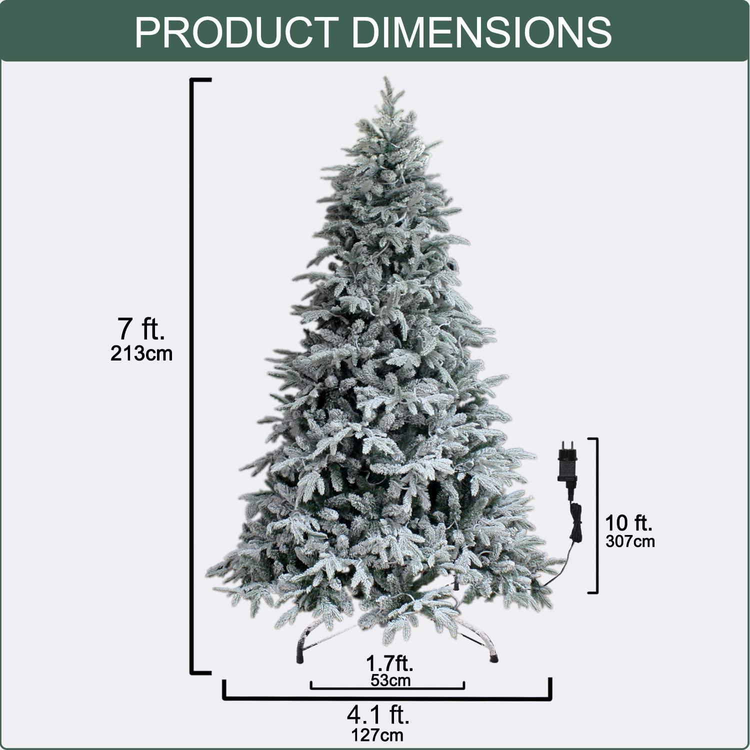 7Ft Snow Flocked Artificial Pre-lit Xmas Tree With Metal Stand, 300 Chasing Warm LED Lights - Until Times Up