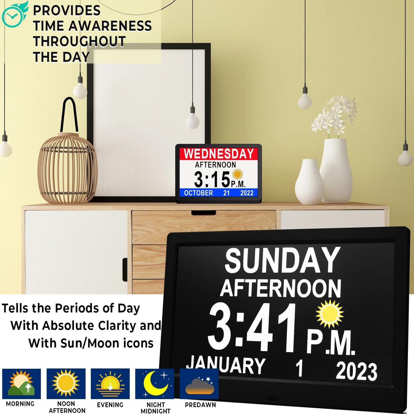 Large Display Digital Calendar Clock with Alarm Reminders