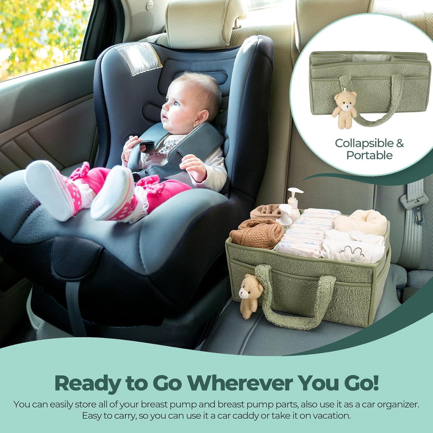 Soft Baby Diaper Caddy Storage Basket with Pockets