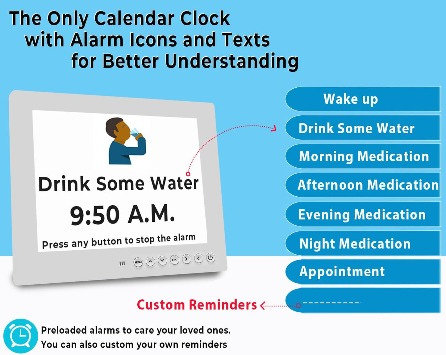 Large Display Digital Calendar Clock with Alarm Reminders