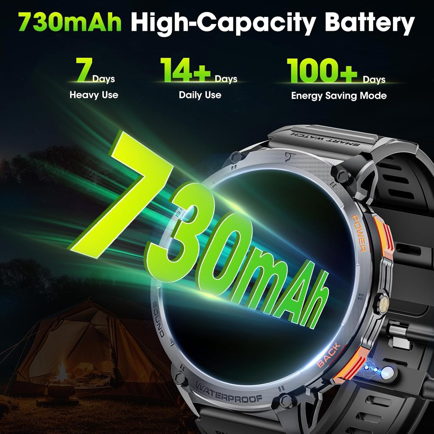 Tactical Smartwatch for Men with HD Display and Flashlight