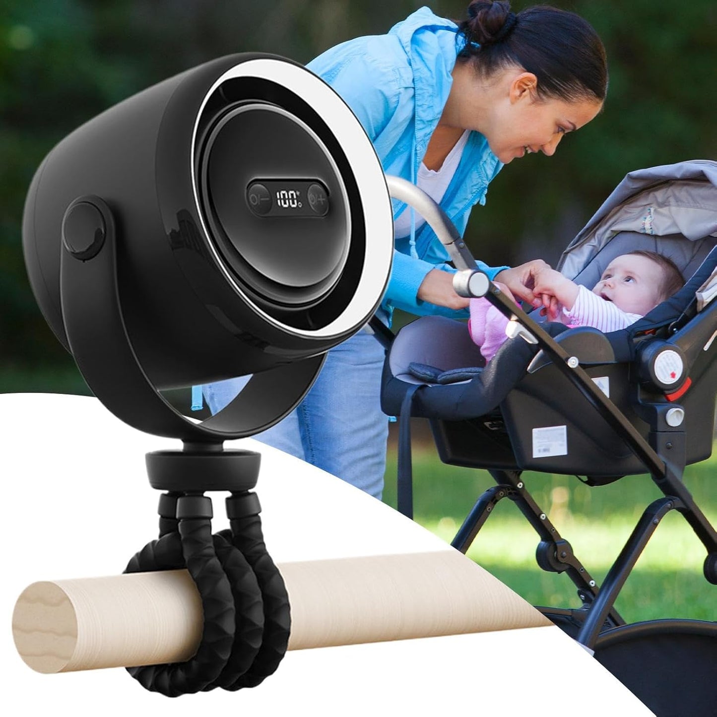 Portable Baby Stroller Fan with LED Nightlight 100 Settings