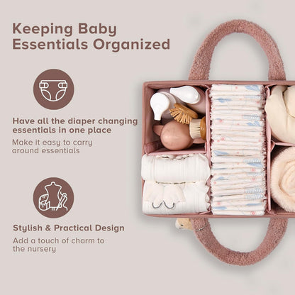 Soft Baby Diaper Caddy Storage Basket with Pockets