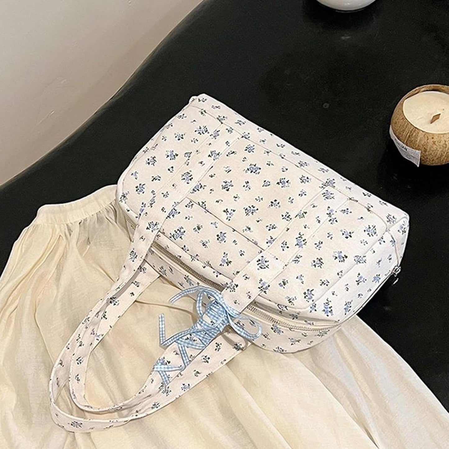 Big Cotton Travel Bag with Ribbon Detail