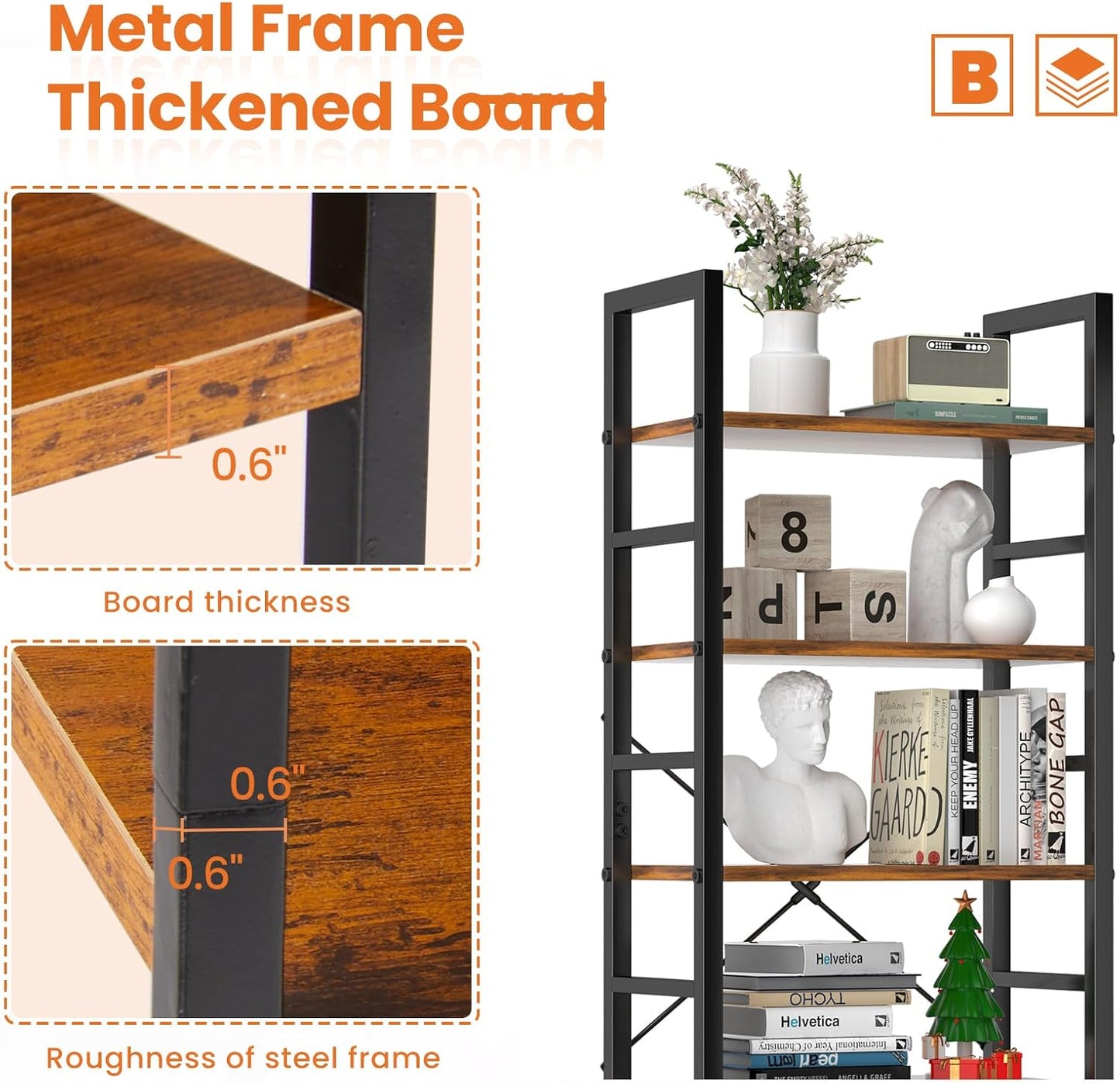 Tall 5 Shelf Storage Bookcase