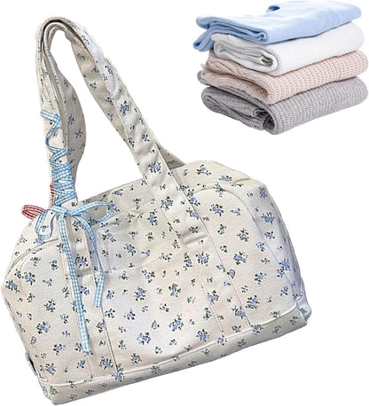 Big Cotton Travel Bag with Ribbon Detail