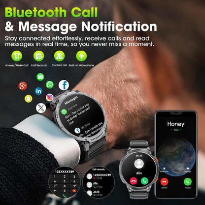 Tactical Smartwatch for Men with HD Display and Flashlight