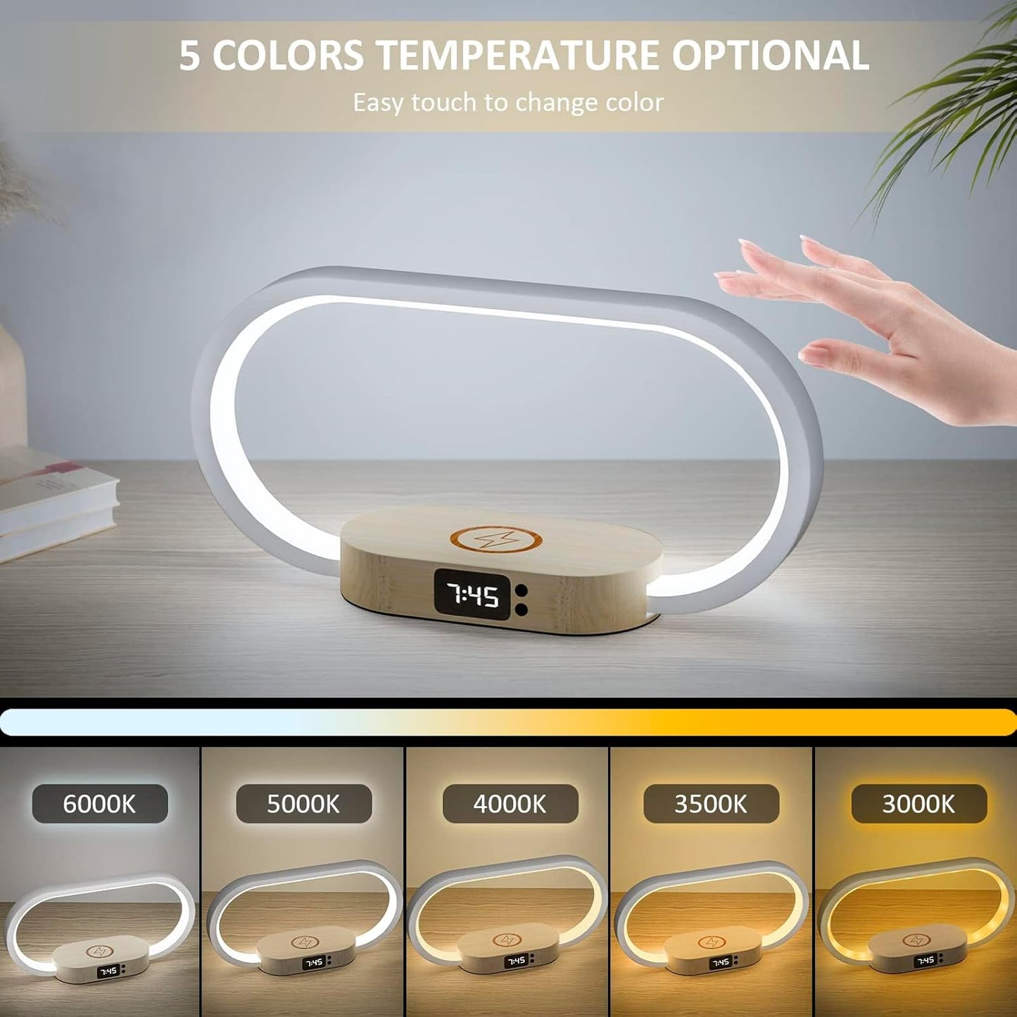 Smart LED Nightstand Lamp with Clock