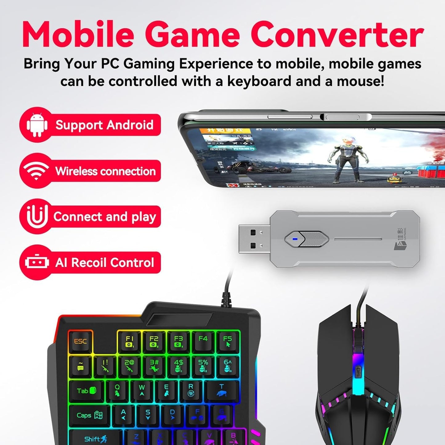 Wireless Gaming Keyboard Mouse Set with Ergonomic Pad