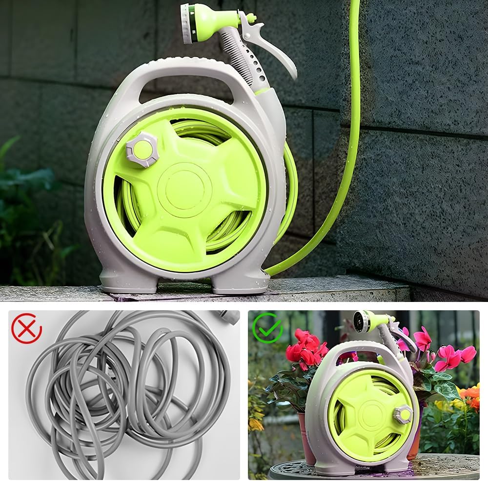 Space Saving Garden Hose Reel with 15m Long Pipe
