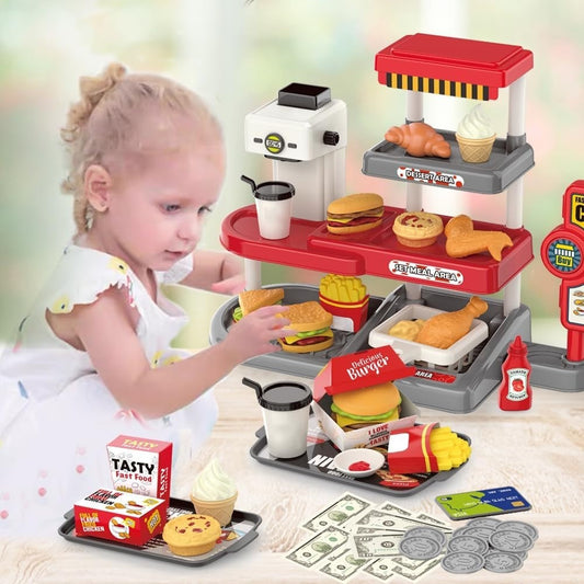 Kids Play Kitchen Food Set with Cash Register & Drinks - Pexav