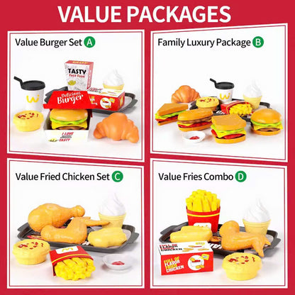 71 Pcs Kids Fast Food Playset Caterer Kitchen Toy Set with Cash Register & Drink Dispenser