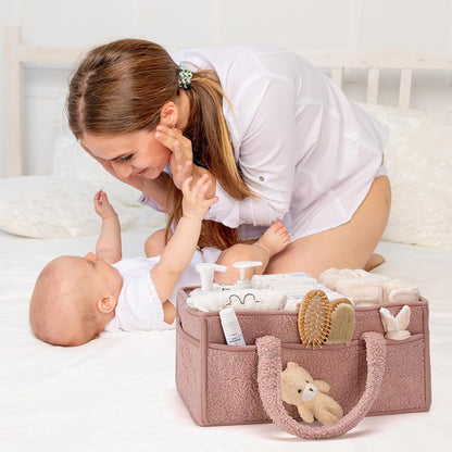 Soft Baby Diaper Caddy Storage Basket with Pockets
