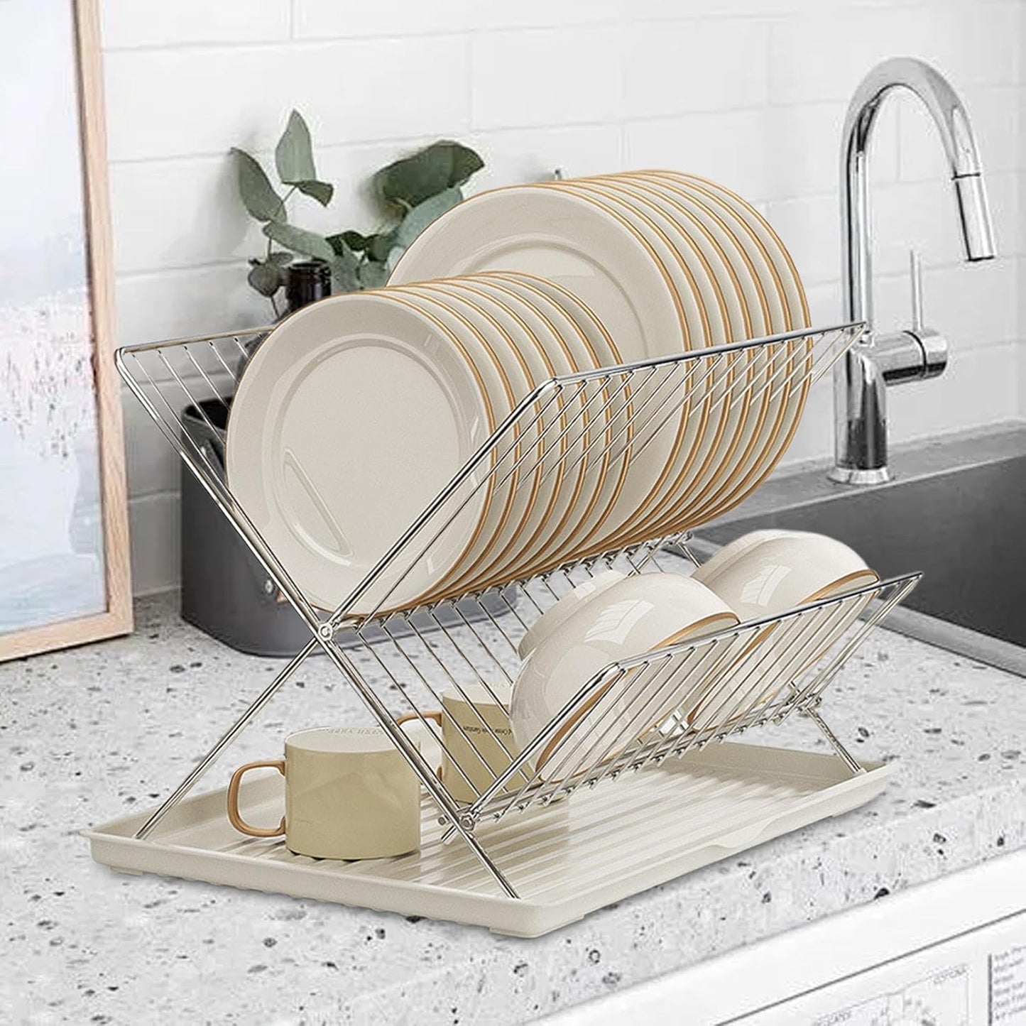 Space Saving 2 Tier Dish Rack with Removable Tray