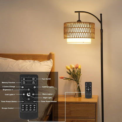 Tall Floor Lamp with Remote and Double Shades