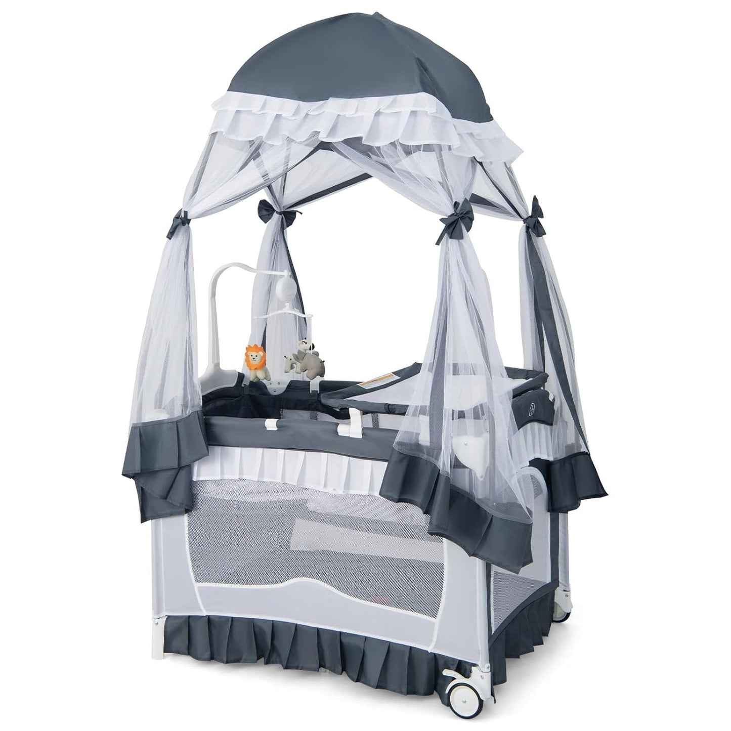 Compact Baby Playpen Crib Bed with Table and Canopy - Pexav