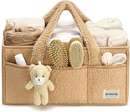 Soft Baby Diaper Caddy Storage Basket with Pockets - Pexav