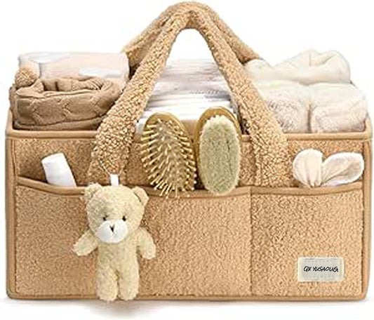 Soft Baby Diaper Caddy Storage Basket with Pockets - Pexav
