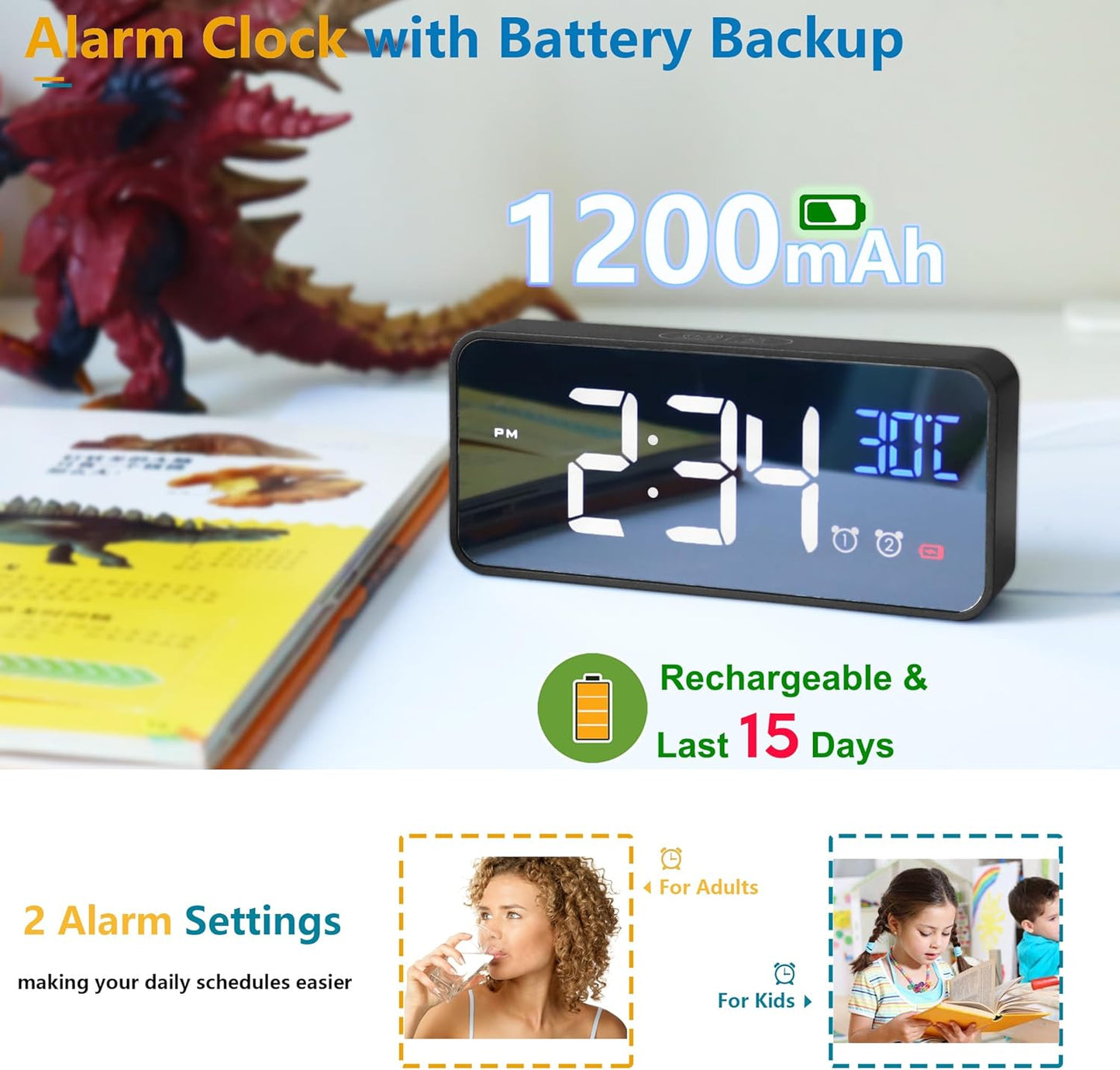 Large Display Digital Calendar Clock with Alarm Reminders