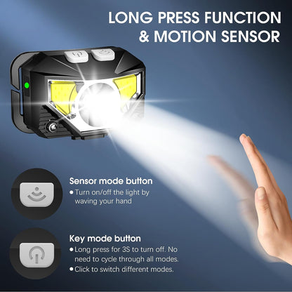 2-Pack Bright Rechargeable LED Headlight with Motion Sensor