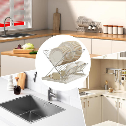 Space Saving 2 Tier Dish Rack with Removable Tray