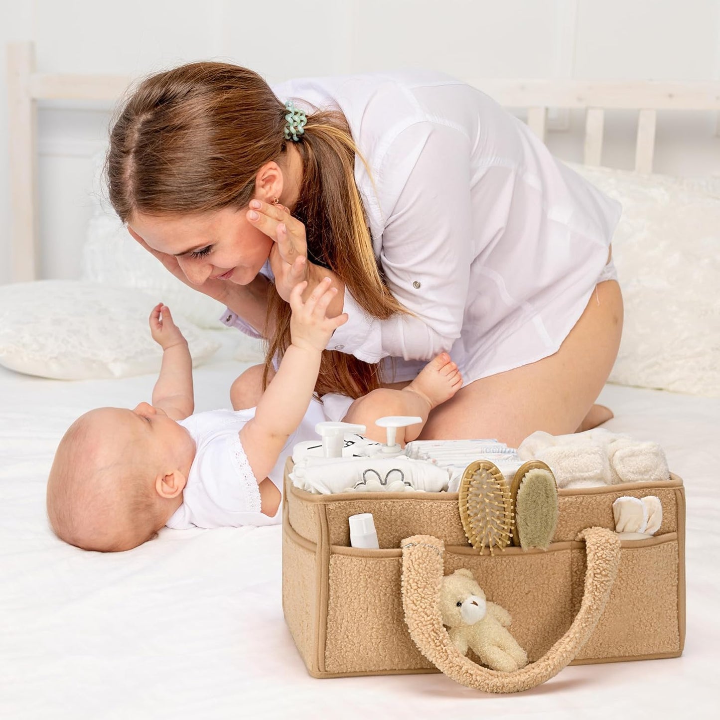 Soft Baby Diaper Caddy Storage Basket with Pockets