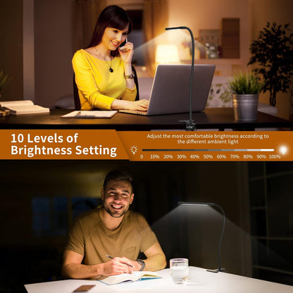 Bright LED Clamp On Desk Lamp with USB Charger