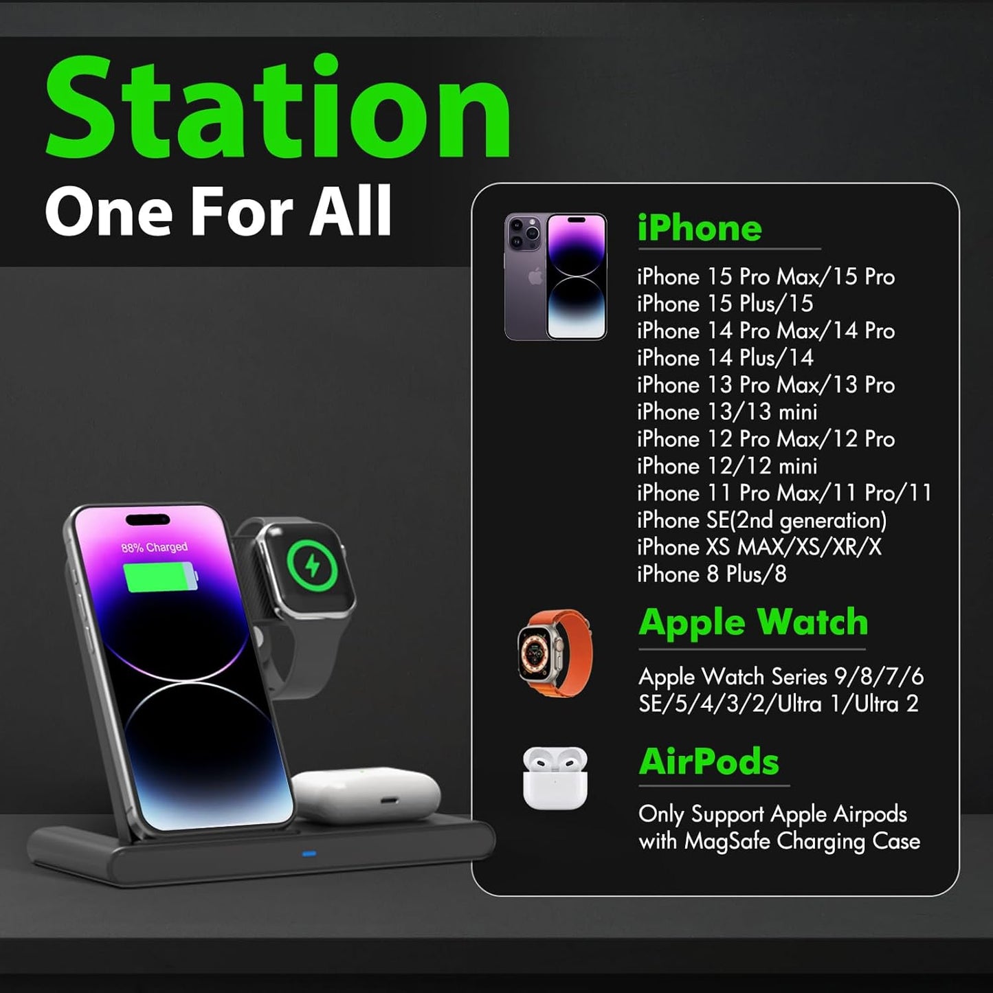 Compact 3 in 1 Fast Charging Station for iPhone