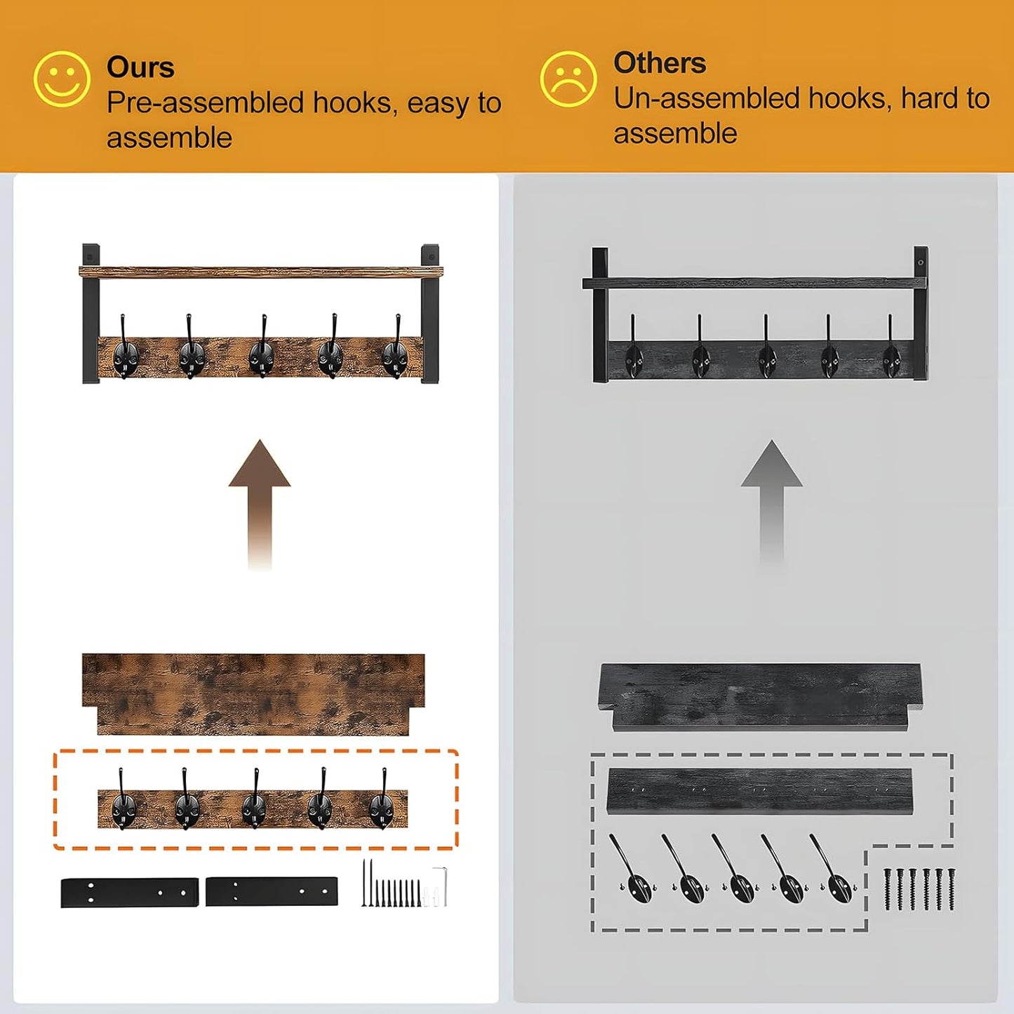 Space Saving Coat Rack with 5 Hooks and Storage Shelf