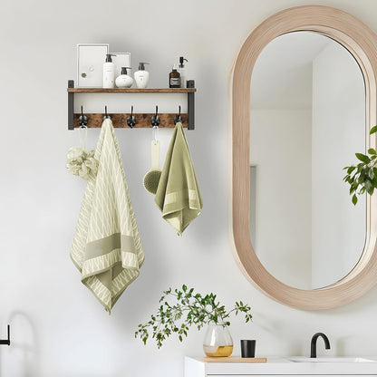 Space Saving Coat Rack with 5 Hooks and Storage Shelf