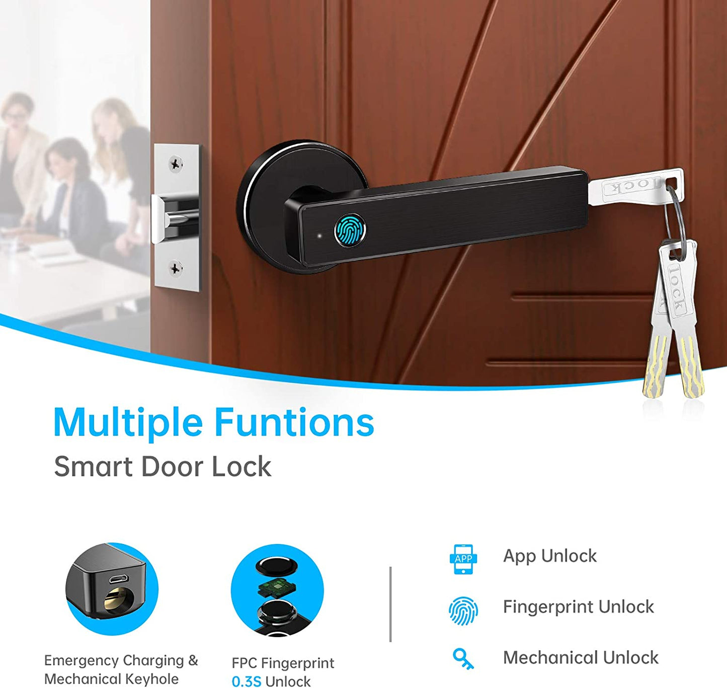 Secure Digital Fingerprint Door Lock Handle Set