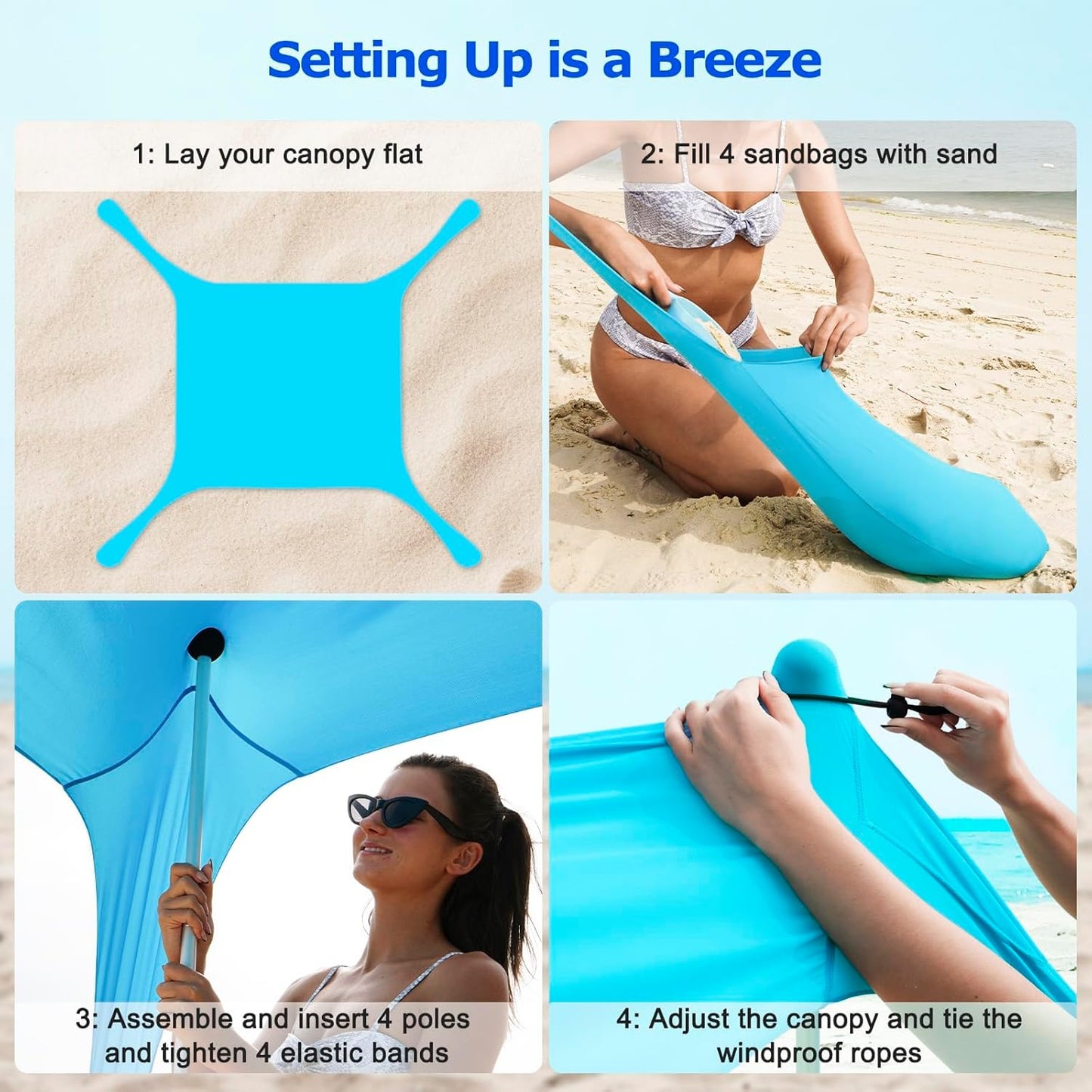 Sun Protection Large Beach Canopy with Metal Poles