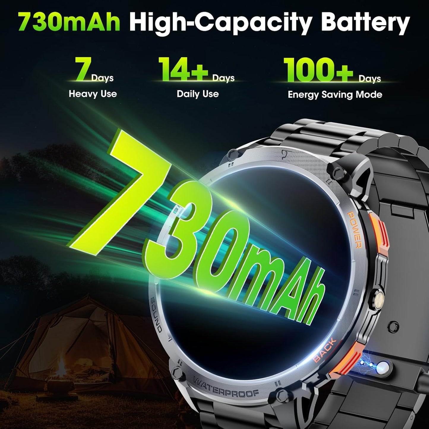 Tactical Smartwatch for Men with HD Display and Flashlight