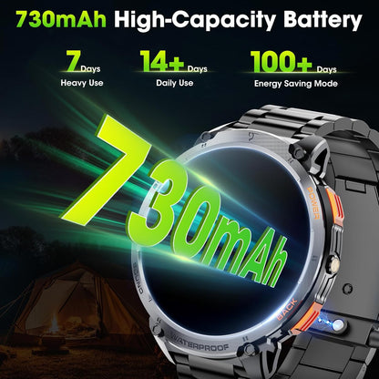 Tactical Smartwatch for Men with HD Display and Flashlight