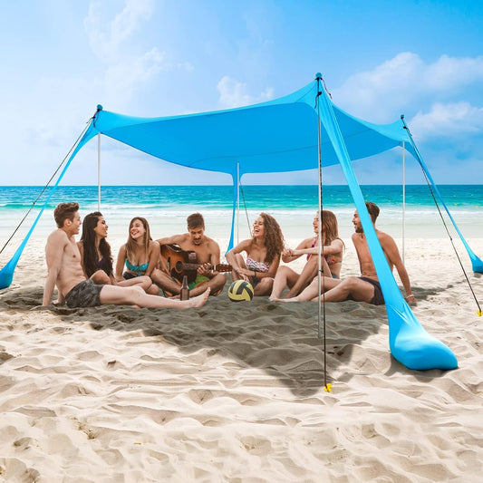 Sun Protection Large Beach Canopy with Metal Poles - Pexav