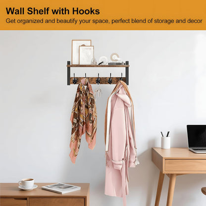 Space Saving Coat Rack with 5 Hooks and Storage Shelf
