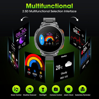 Tactical Smartwatch for Men with HD Display and Flashlight