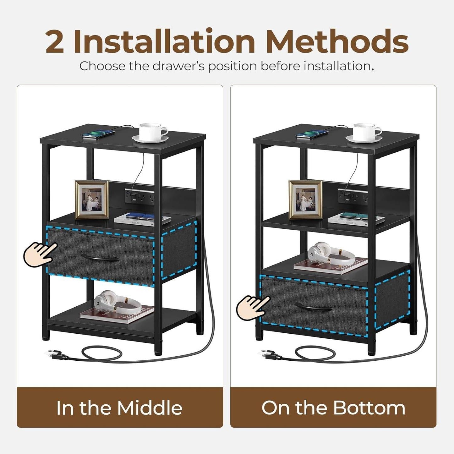 Bedside Table with USB Charger