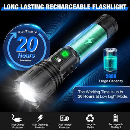 Bright LED Flashlight High Power Fast Charge
