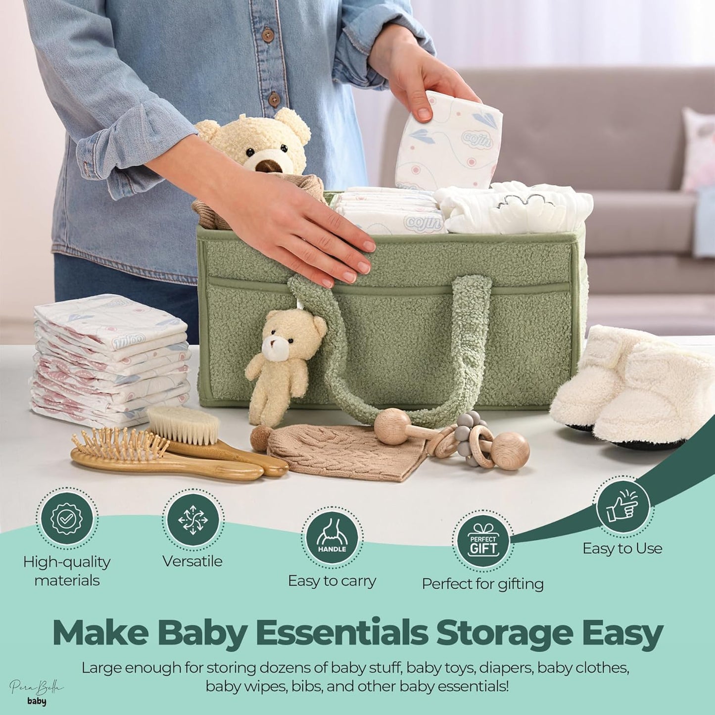 Soft Baby Diaper Caddy Storage Basket with Pockets